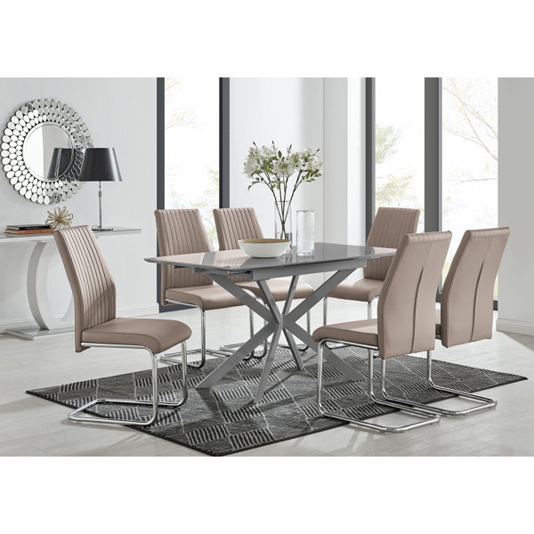 Canora Grey Lira 120Cm Grey Metal Extending Dining Table 6 White